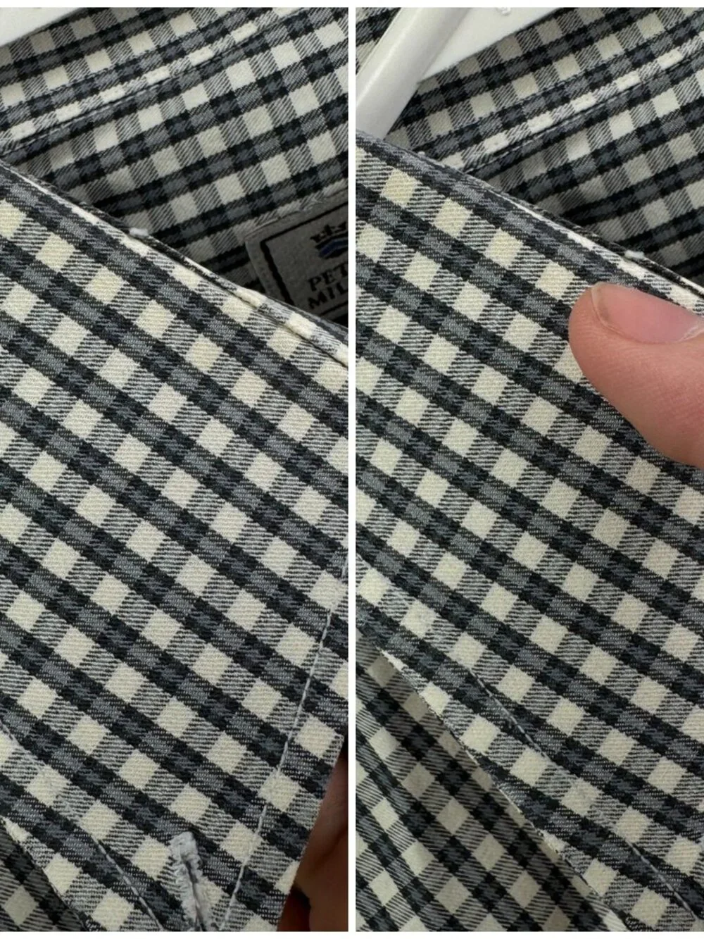 Peter Millar XL Long Sleeve Button Up Shirt Blue Ivory Check Cotton Men Adult *